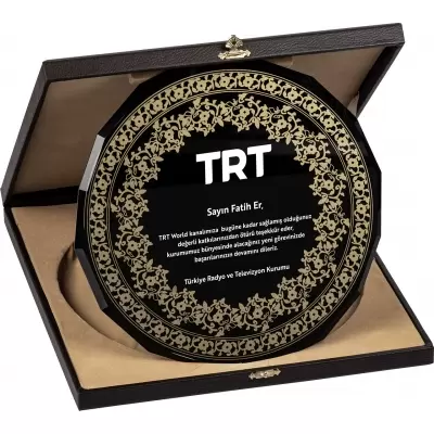 DERİ KUTULU CAM TABAK PLAKET  TB1501