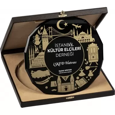 DERİ KUTULU CAM TABAK PLAKET  TB1506