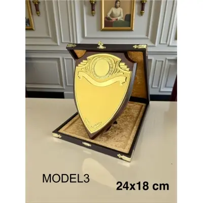 DERİ KUTULU AHŞAP ÜZERİ METAL BORDÜRLÜ PLAKETLER 24x18