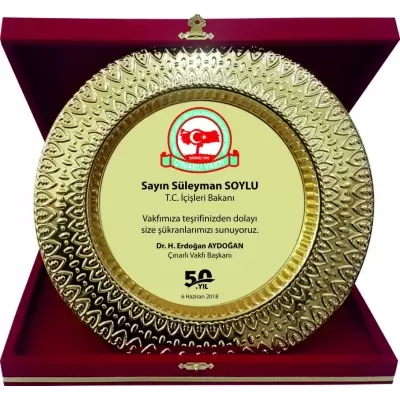 TABAK PLAKET METAL KADİFE KUTULU SARI KALP FİGÜRLÜ